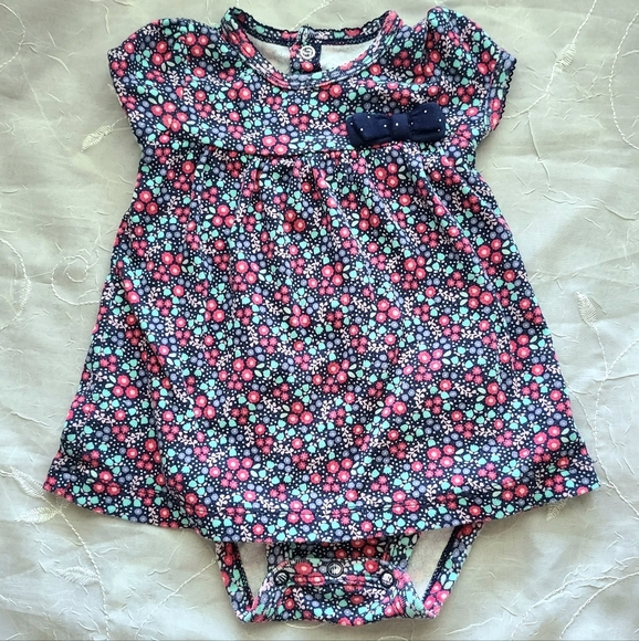 Carter's Navy Floral Baby Dress Onsie with Bow - Picture 1 of 4